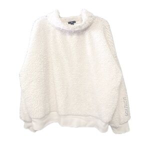 GAP White Sherpa Mock Neck Sweatshirt Cozy & Puffy White Size XXL